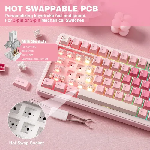 Vista 5 de YUNZII Teclado mecánico inalámbrico B75 PRO, diseño del 75% con perilla, estructura personalizada de junta de intercambio en caliente, interruptores