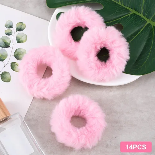 Vista 3 de OIIKI 14 bandas elásticas para el cabello con pelo sintético de conejo, bandas elásticas para coleta de caballo para niñas y mujeres, accesorios