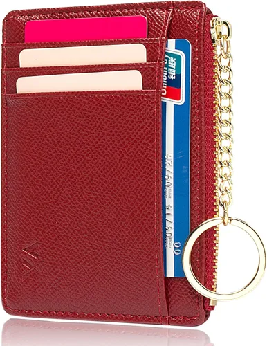 Vista 102 de Tarjetero delgado con bloqueo RFID, billetera de bolsillo pequeño, con cremallera Keychian para monedero, monedero y tarjetero para mujeres y hombres