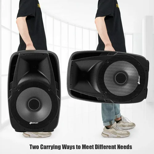 Vista 2 de Sonart - Altavoces alimentados de 15 pulgadas, 1500 W, sistema de altavoces PA portátiles de rango completo de 2 vías con soportes/luz
