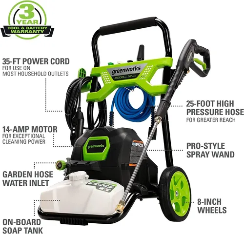 Vista 3 de Greenworks 2000 PSI 1.2 GPM Lavadora a presión (marco abierto GPW2003) GPW2003