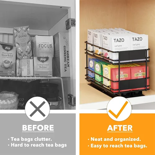 Vista 5 de SpaceAid Organizador de especias extraíble para gabinete, 2 cajones de 2 niveles, organizador de bolsas de té extraíble para gabinete