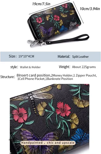 Vista 3 de WBQMUNY Cartera larga de mano con doble cremallera, cartera para teléfono celular, cartera para mujer con cremallera alrededor del tarjetero, correa