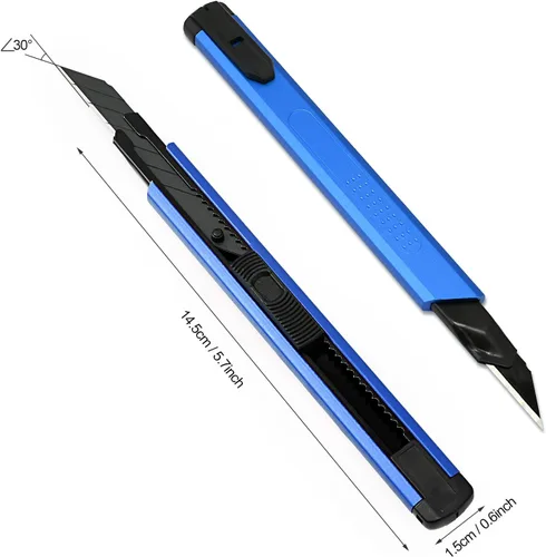 Vista 2 de FOSHIO Cuchillo utilitario retráctil con hoja a presión de 30 grados de 0.354 in, cortador de caja para cartón, cartón y caja, uso en la oficina