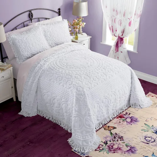Vista 6 de Montgomery Ward Emily - Colcha floral de chenilla, edredón de algodón suave, edredón de tamaño individual en azul, ropa de cama de hotel de lujo