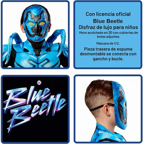 Vista 4 de Rubies DC Blue Beetle: disfraz de escarabajo azul para niños, talla S