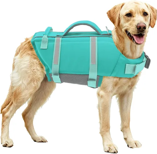 Vista 19 de EMUST Chalecos salvavidas para perros, chaleco flotante para canotaje con 2 Brillante rosa