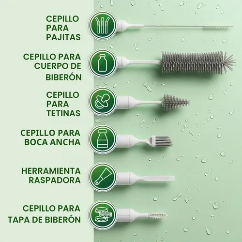 Vista 2 de Juego de cepillos para botellas 6 en 1 con soporte, kit de limpieza multiusos para biberones, botellas de agua reutilizables, popotes y tapas, sin