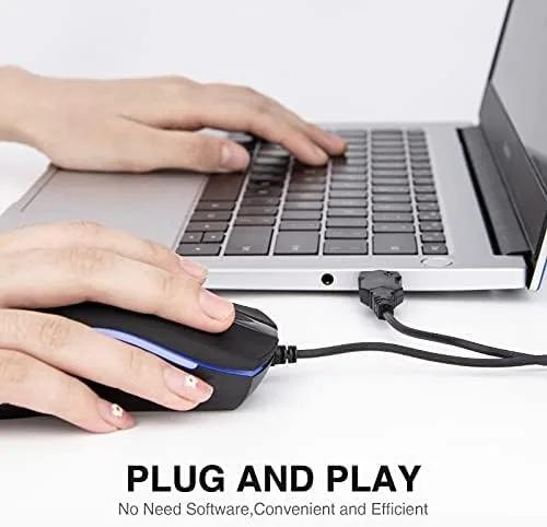 Vista 2 de Rii Ratón con cable, mouse USB RM105, mouse de oficina óptico LED azul de 1600 DPI para PC, computadora, laptop, escritorio, Windows (RM105 1 unidad)