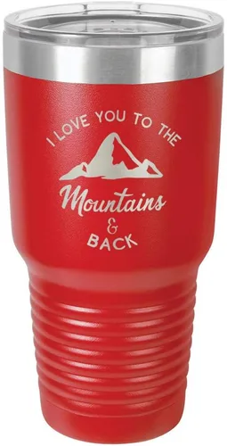 Vista 17 de Vaso negro de 30 onzas con popote y tapa superior deslizante con texto en inglés "I love you to the mountains and back", color negro