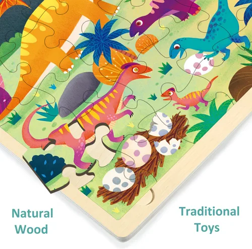 Vista 5 de Rompecabezas de 48 piezas para niños de 3 a 5 años, cada pieza es única, rompecabezas de madera de dinosaurio para niños de 3, 4, 5 años