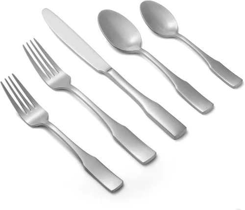 Vista 17 de Alata Kate Black Mirror - Cubiertos de 45 piezas con juego de utensilios para servir utensilios, servicio para 8, cubiertos de acero inoxidable