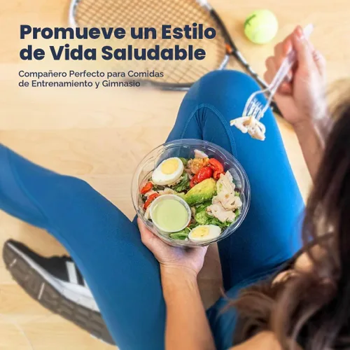 Vista 7 de Fit Meal Prep 50 unidades 18 onzas Tazones desechables de plástico transparente para ensalada con tapas herméticas - Para llevar para almuerzo