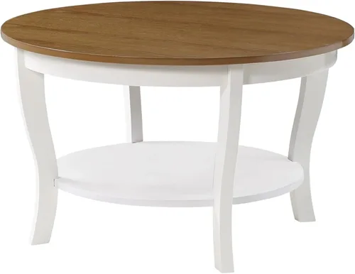 Vista 8 de HomeStock Global Greatness - Mesa auxiliar redonda con estante, acabado de madera, mesa de estilo clásico de transición, estantería espaciosa de dos
