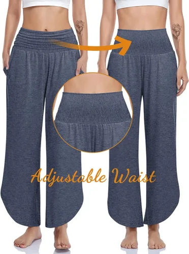 Vista 5 de UEU - Pantalones de yoga de pierna ancha para mujer, cintura alta, cómodos, para danza, deportivos, holgados, casuales, suaves, con bolsillos