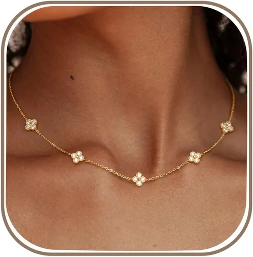 Vista 15 de Delicados collares de oro con trébol para mujer, a la moda, no se deslustra Colver 3