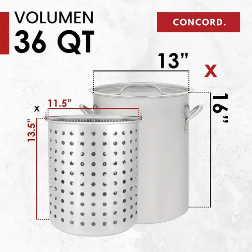 Vista 4 de CONCORD - Olla de acero inoxidable de 36 cuartos de galón con cesta. Hervidor pesado. Utensilios de cocina para hervir (36)