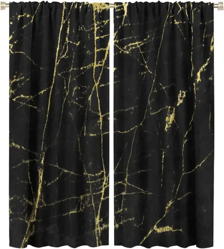 Vista 82 de Cortinas abstractas de mármol de lujo de lujo azul marino dorado a rayas con patrón de mármol estampado para dormitorio, sala de estar, cortinas