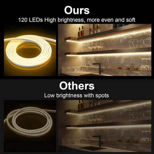 Vista 2 de Luces LED de neón en forma de cuerda, tira de luces de neón blancas cálidas de 16.4 pies/5m, tira LED impermeable flexible de 12V, luces de neón