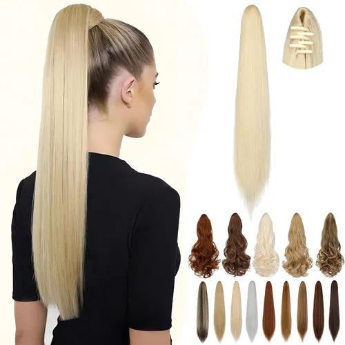 Vista 35 de Extensión de cola de caballo de 18 pulgadas, 20 pulgadas, larga, rizada, ondulada, recta, con clip, de aspecto natural, extensión de cabello