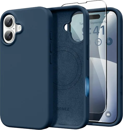 Vista 249 de GONEZ Funda magnética para iPhone 14, compatible con Magsafe, con protector de pantalla + protector de cámara, forro de microfibra antiarañazos