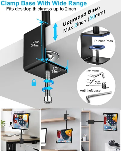 Vista 6 de Soporte antirrobo para tableta de escritorio para tableta de 9-14 pulgadas, soporte giratorio de 360° para tabletas POS con doble bloqueo