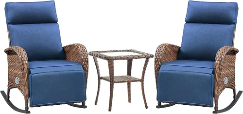 Vista 15 de Belord Zero Gravity - Silla reclinable giratoria para patio, silla de mimbre para exteriores con respaldo ajustable y reposapiés, sillas mecedoras