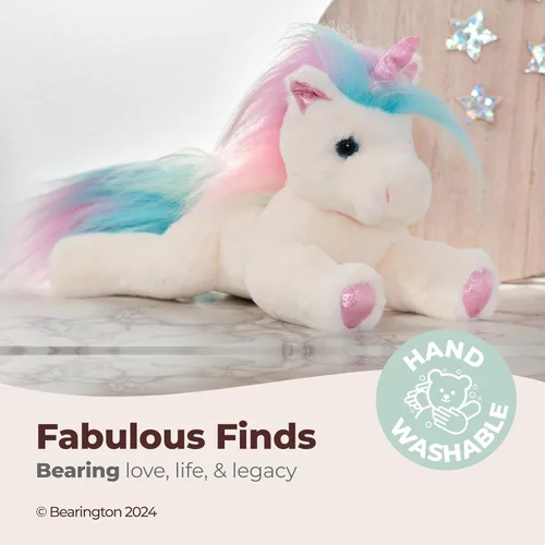 Vista 3 de Bearington Rainbow Shimmers - Animal de peluche unicornio blanco esponjoso y tierno de 10 pulgadas con pelaje de felpa suave para jugar y abrazar