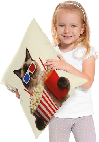 Vista 2 de Moslion Almohadas decorativas para gatos, funda de almohada de 18 x 18 pulgadas, funda de almohada cuadrada de lino y algodón, para sofá y dormitorio