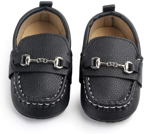 Vista 3 de QIETION Mocasines para bebés recién nacidos, para niños y niñas, zapatos de cuna con suela suave, antideslizantes, perfectos para bautizogateoboda