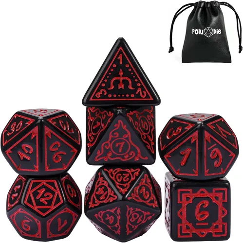 Vista 35 de Juego de 10 dados poliédricos DND (70 piezas) con 2 bolsas de cuero, juego de dados D&D para Calabozos y Dragones, juegos de mesa RPG