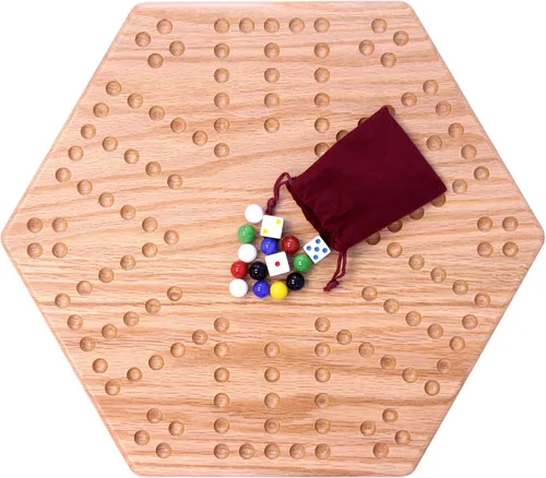 Vista 4 de Juego de mesa Aggravation (Wahoo), con tablero de madera maciza de roble, doble cara, 16" de ancho