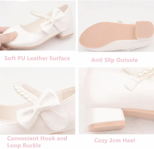 Vista 3 de TangDao Zapatos de vestir para niñas, zapatos Mary Jane, zapatos de princesa con lazo, zapatos de tacón para bodas, fiestas, bailes, zapatos planos