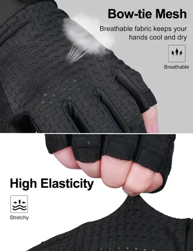 Vista 3 de Guantes de entrenamiento para hombres y mujeres, guantes de gimnasio de medio dedo, absorbentes de golpes, guantes de ejercicio antideslizantes