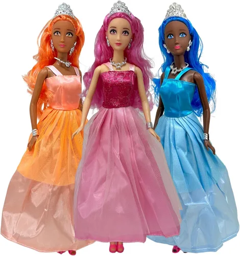 Vista 8 de Juego de muñecas de princesa para niñas, 3 muñecas pequeñas para casa de muñecas de cuento de hadas Muñecas de princesa de 11.5 pulgadas
