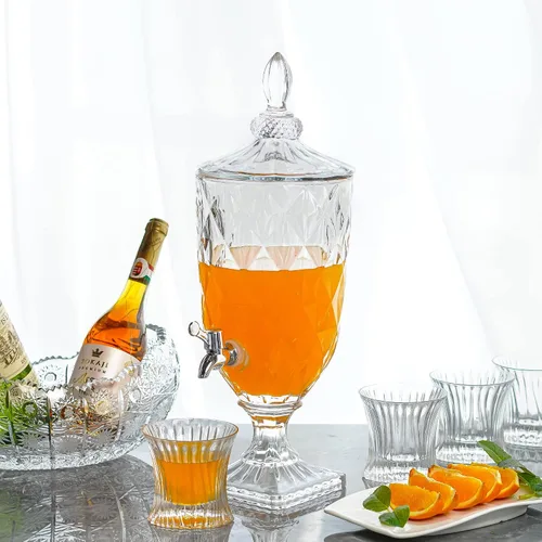 Vista 4 de Dispensador de bebidas de vidrio de 0.8 galones para fiestas con espita de vidrio dispensador de bebidas heladas con tapa, servidor de bebidas