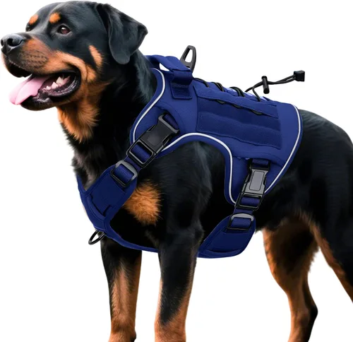Vista 22 de Arnés táctico para perros grandes, chaleco reflectante ajustable sin tirones con sistema Molle, control de grado militar K9 para entrenamiento