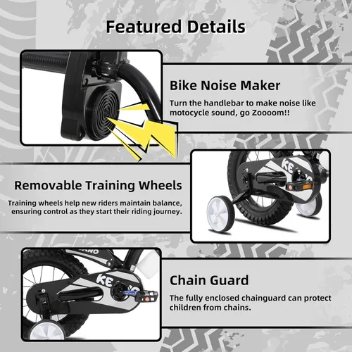 Vista 4 de KEANO - Bicicleta estilo motocross para niños y niñas de 12 y 16 pulgadas, con ruedas de entrenamiento y placa numérica, bicicletas para niños de 3