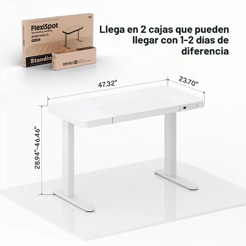 Vista 3 de FLEXISPOT Comhar - Escritorio de pie eléctrico de cristal puro con cajones, escritorio y puertos de carga USB, escritorio ergonómico de altura