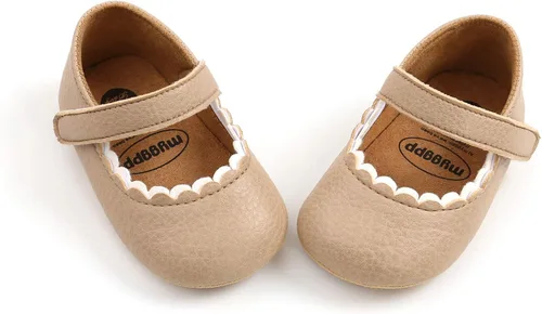 Vista 5 de WILLFUN Zapatos planos Mary Jane para bebé niña, diseño floral, vestido de princesa, zapatos de cuna antideslizantes para los primeros pasos