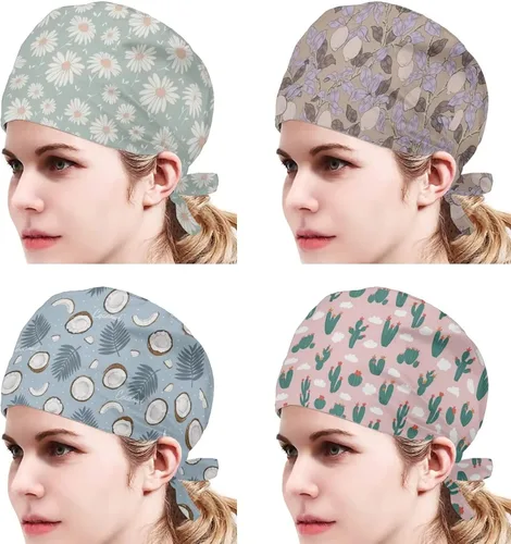 Vista 2 de Babrukda Paquete de 4 gorras con banda para el sudor ajustable, gorro de Navidad