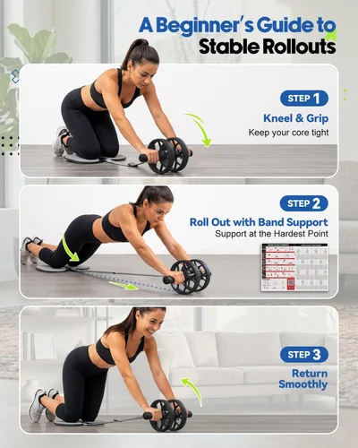 Vista 5 de VINSGUIR Ab Roller Wheel for Beginners to Pros, Ab Roller with Adjustable & Detachable Resistance Band, Core Workout Equipment for Home Gym