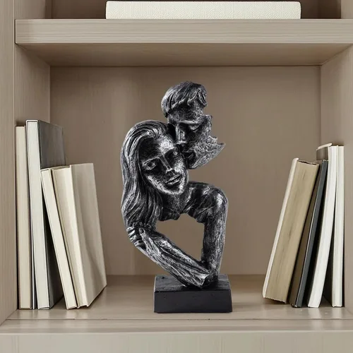 Vista 5 de Couple Figure Sculpture Decorative Couple Hug Figure Distressed Statue for Art Lovers, Bookshelf, Desk, Bronze, Small