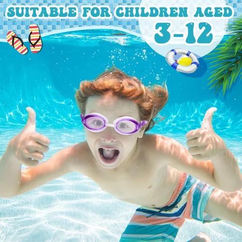 Vista 4 de Hoteam 50 gafas de natación a granel para niños con 8 tapones de nariz con clip para los oídos, sin fugas, antiniebla, gafas de natación