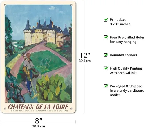 Vista 2 de Pacifica Island Art Jacques Ceria Despierre c. 1953-8 x 12 pulgadas, cartel de metal vintage de Châteaux of The Loire Valley, SNCF
