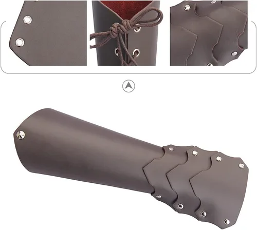 Vista 2 de Jeilwiy Brazaletes vikingos medievales de cuero, brazaletes de armadura de brazo, brazalete de cuero, guantelete punk para hombres y mujeres