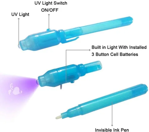 Vista 5 de 30 bolígrafos de tinta invisible con luz UV, bolígrafos espía con mensaje secreto, marcadores de tinta invisible mágica, recuerdos de fiesta