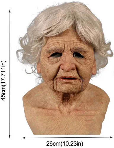 Vista 6 de Máscara realista de anciana, máscara realista de abuela, máscara espeluznante para adultos, máscara de miedo de Halloween, máscara facial