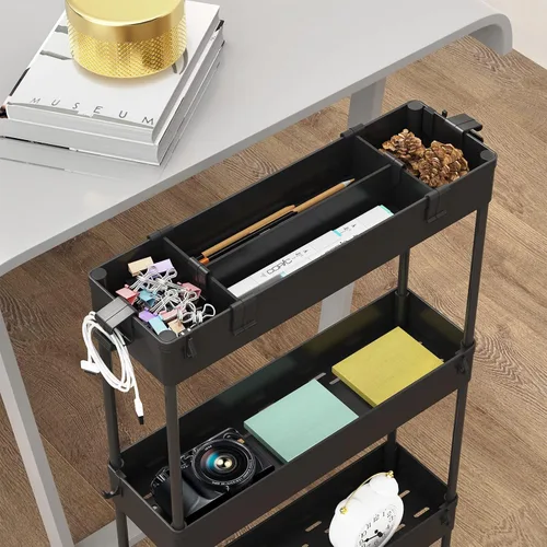 Vista 2 de SAKA - Carrito de almacenamiento delgado, carrito de almacenamiento rodante para el baño de 4 niveles, carrito organizador móvil de estanterías