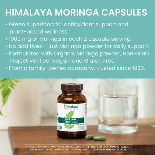 Vista 3 de Himalaya Moringa - Suplemento antioxidante de superalimentos a base de hierbas que apoya el bienestar, la vitalidad y el estrés oxidativo, vegano